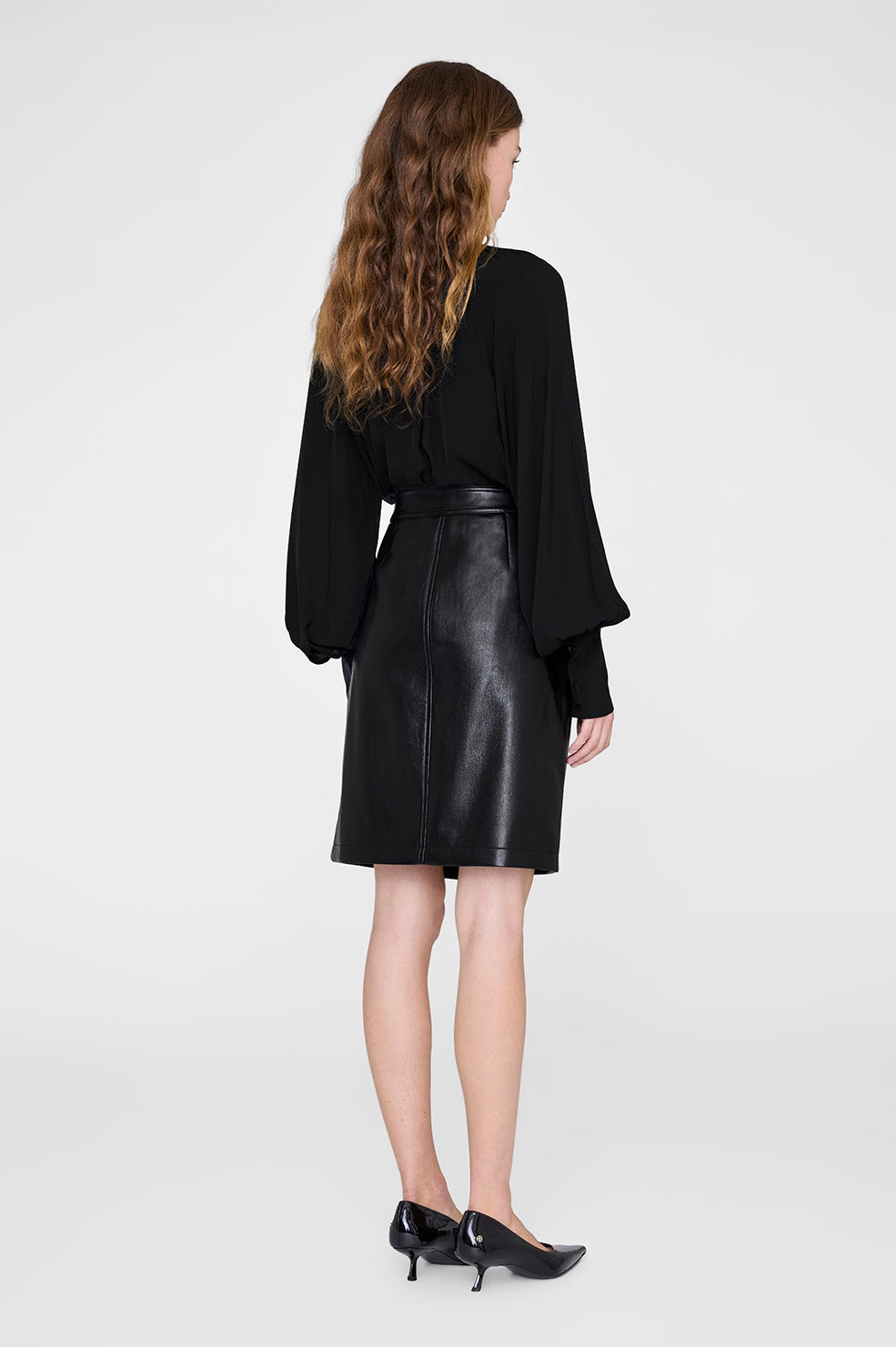 ANINE BING Alanis Skirt - Black Recycled Leather - on model back