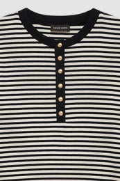 ANINE BING Alessia Long Sleeve Tee - Cream And Black Stripe