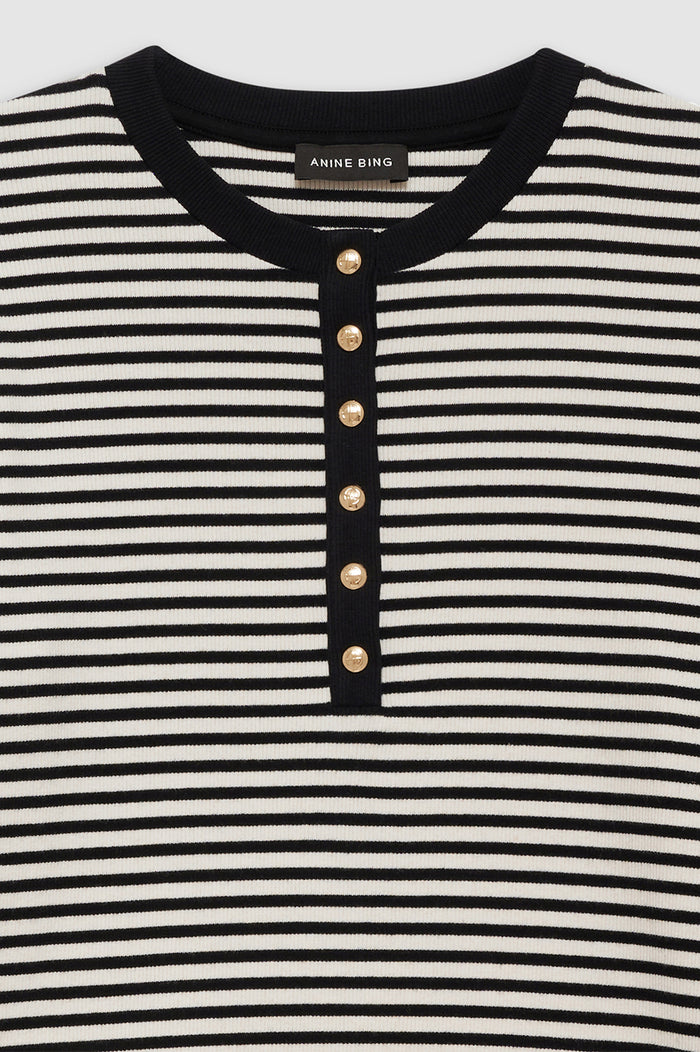 ANINE BING Alessia Long Sleeve Tee - Cream And Black Stripe