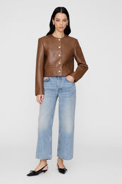 ANINE BING Amber Jacket - Cognac Recycled Leather - On Model Front Second Image 