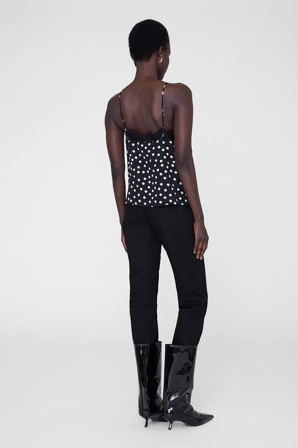 ANINE BING Amelie Camisole - Black And White Double Dot Jacquard - On Model Back