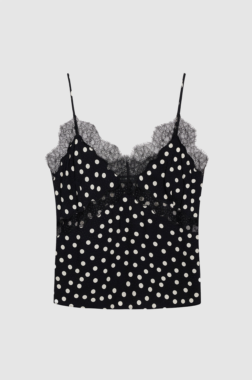 featured-img|ANINE BING Amelie Camisole - Black And White Double Dot Jacquard - Front View