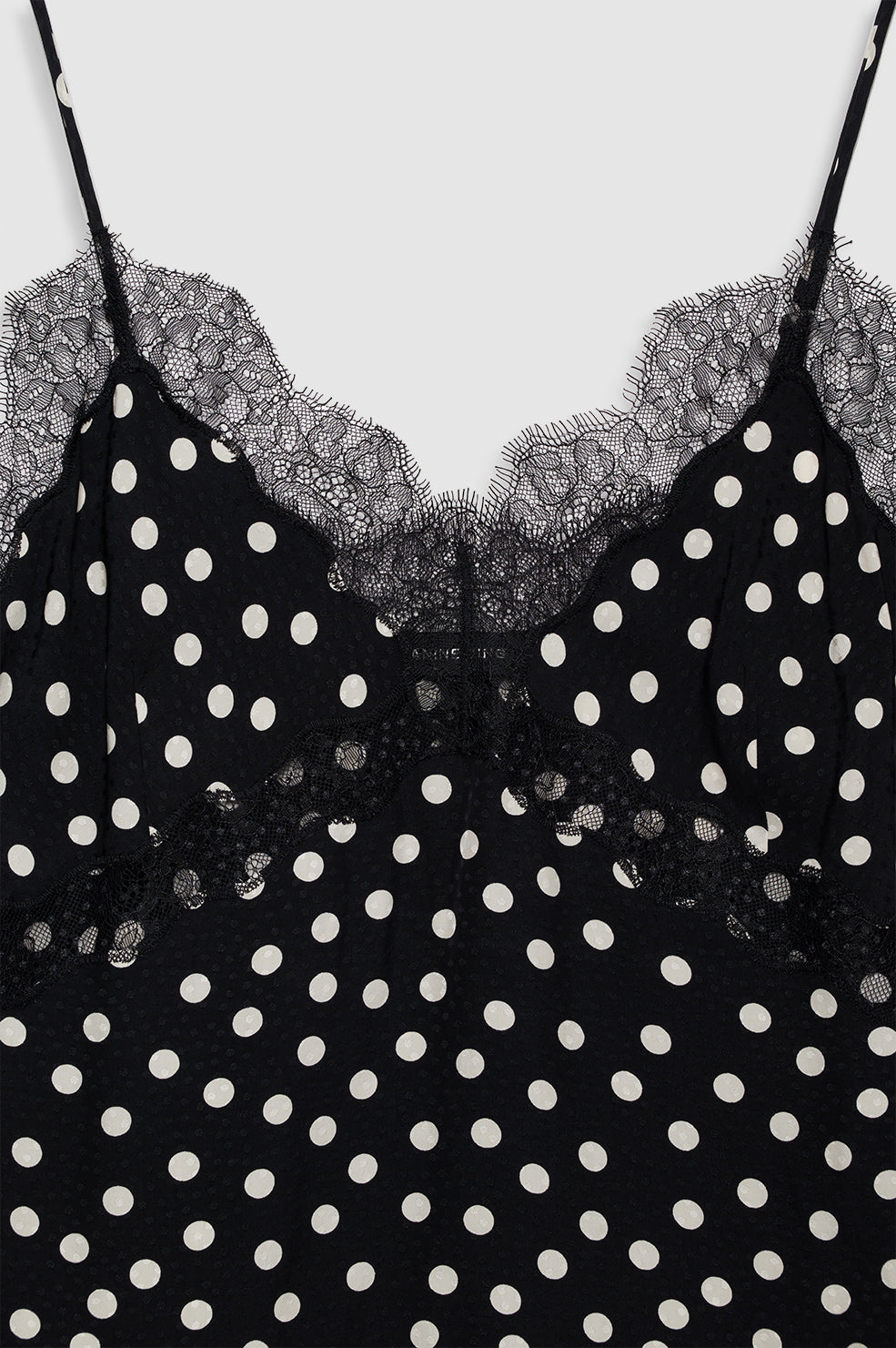 ANINE BING Amelie Camisole - Black And White Double Dot Jacquard - Detail View