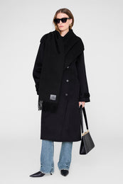 ANINE BING Augustina Scarf - Black Wool - on model front
