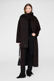 ANINE BING Ava Scarf - Deep Brown Cashmere Blend - on model front