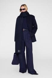 ANINE BING Ava Scarf - Navy Cashmere Blend - on model front