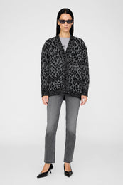 ANINE BING Banks Cardigan - Grey Leopard - On Model Front Second Image