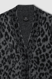 ANINE BING Banks Cardigan - Grey Leopard - Detail View