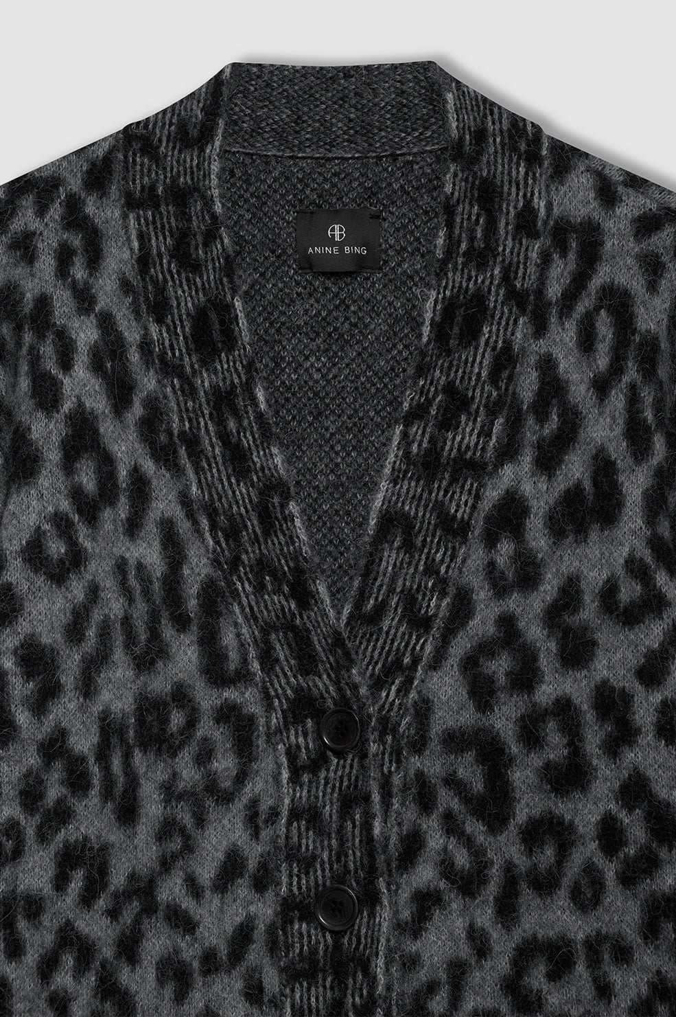 ANINE BING Banks Cardigan - Grey Leopard - Detail View