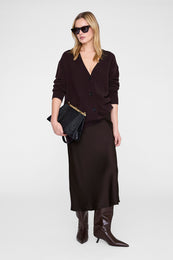 ANINE BING Bar Silk Skirt - Deep Brown - on model front second image