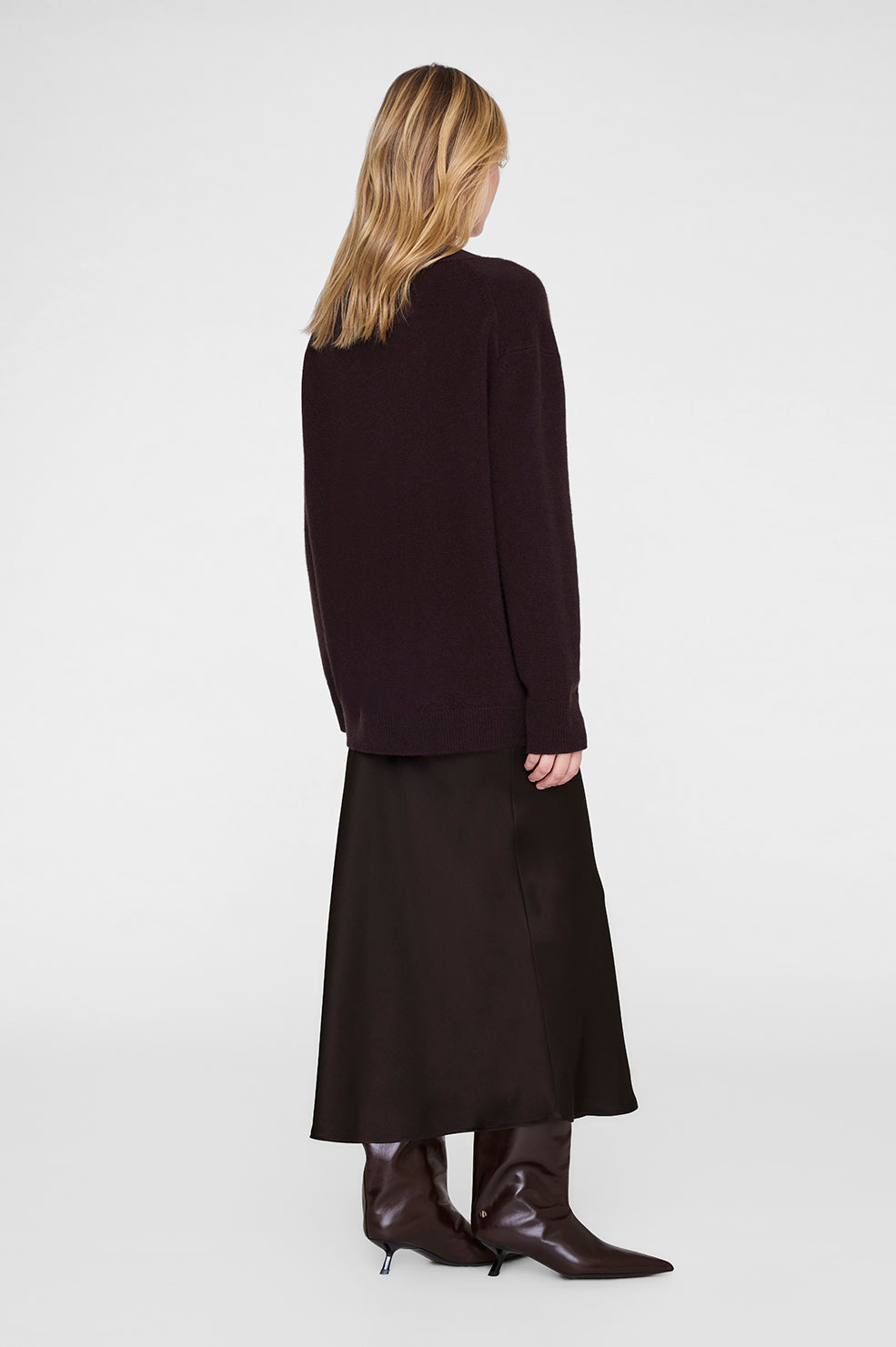 ANINE BING Bar Silk Skirt - Deep Brown - on model back