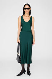 ANINE BING Bar Silk Skirt - Dark Teal - On Model Front