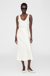 ANINE BING Bar Silk Skirt - Snow White - on model fron