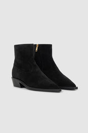 ANINE BING Bekah Flat Western Boots - Black Suede - pair front view