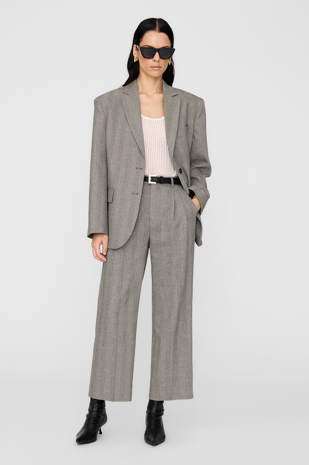 Belen Pant - Ivory And Black Herringbone View 2
