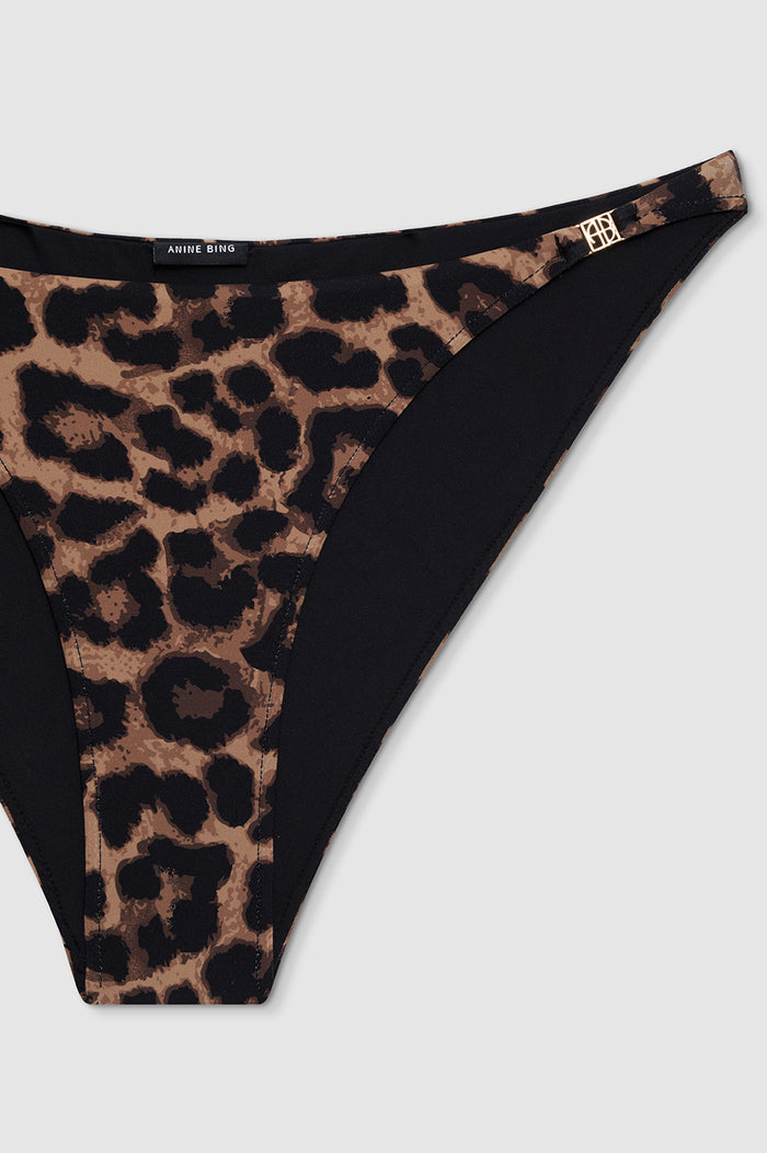 ANINE BING Bellamy Bikini Bottom - Black And Brown Leopard