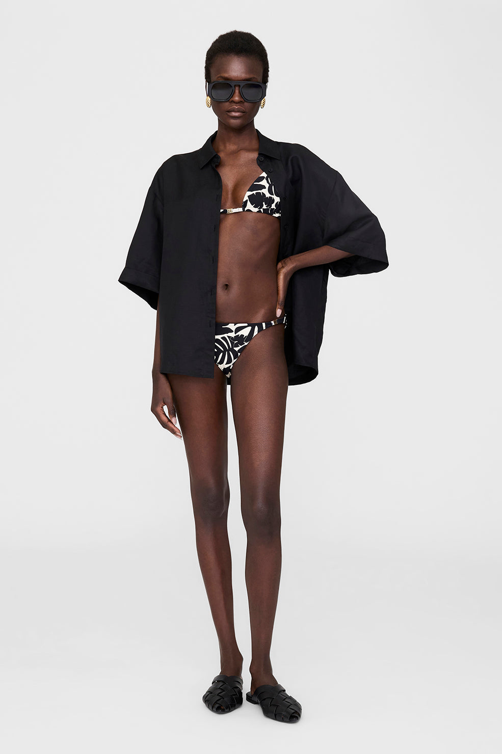 ANINE BING Bellamy Bikini Bottom - Black Bird Of Paradise - On Model Front 