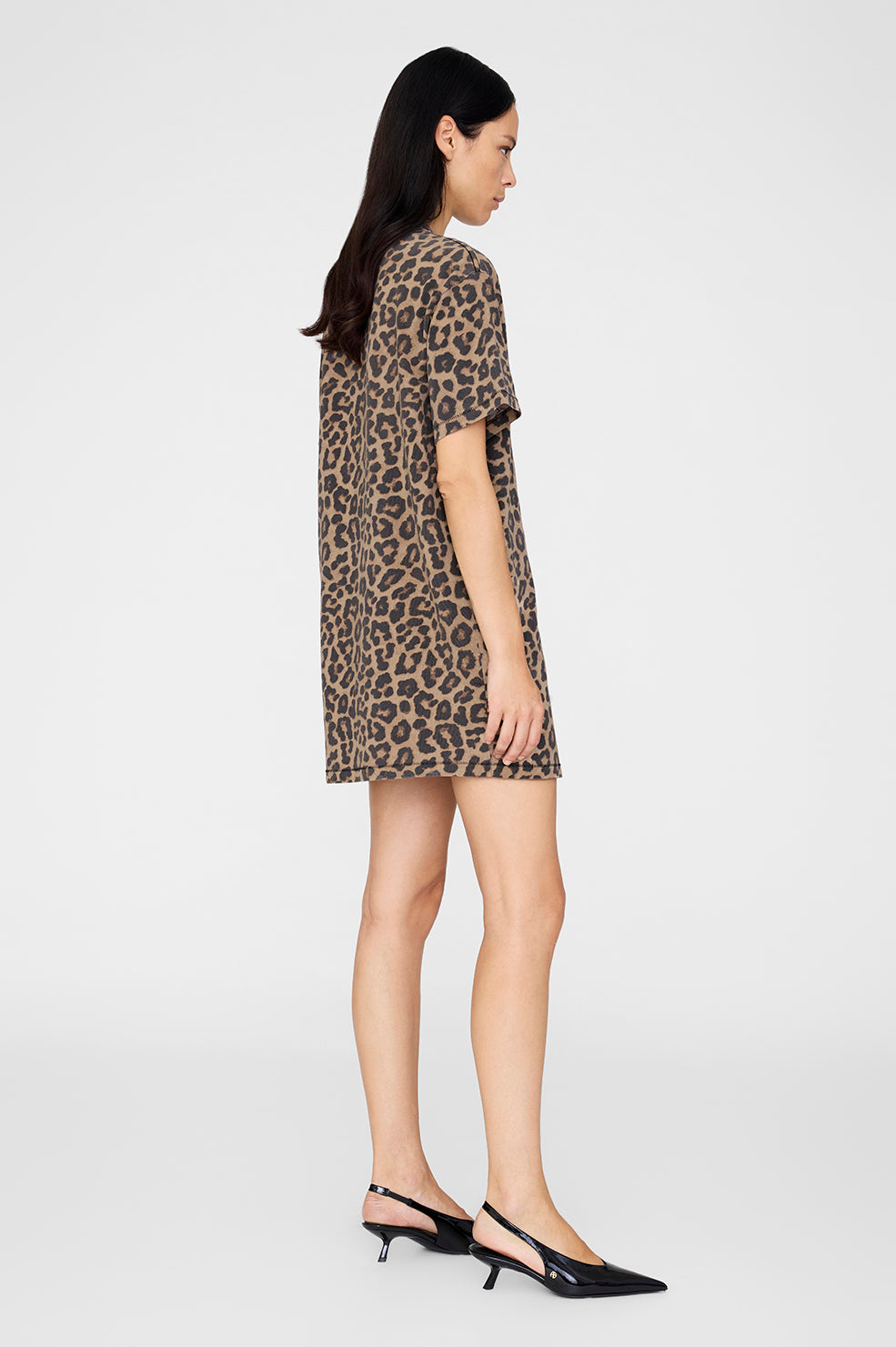 Anine Bing Beth Mini Dress - Black And Brown Leopard - On Model Back 