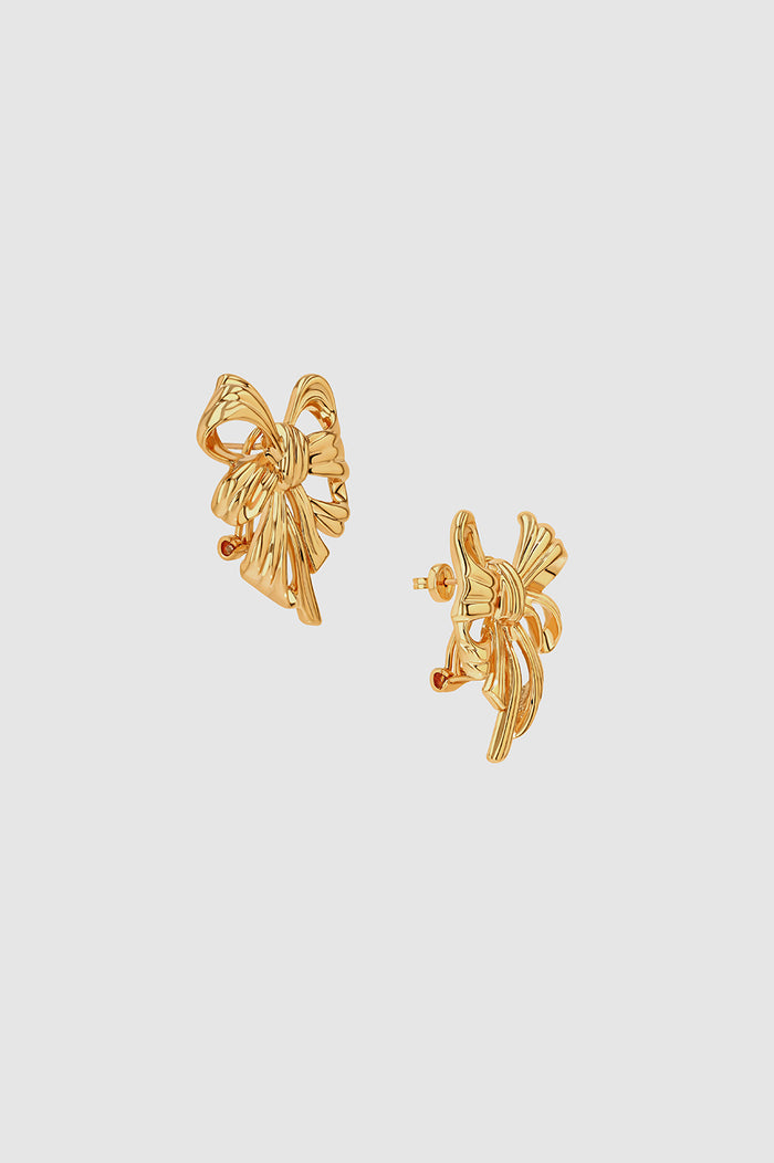 ANINE BING Bow Earrings - Gold - Side View