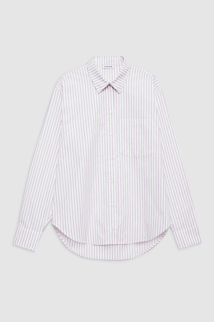 Braxton Shirt - White And Bordeaux Monogram Stripe