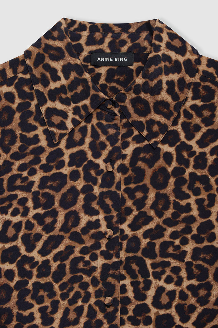 ANINE BING Bridget Shirt - Black And Brown Leopard