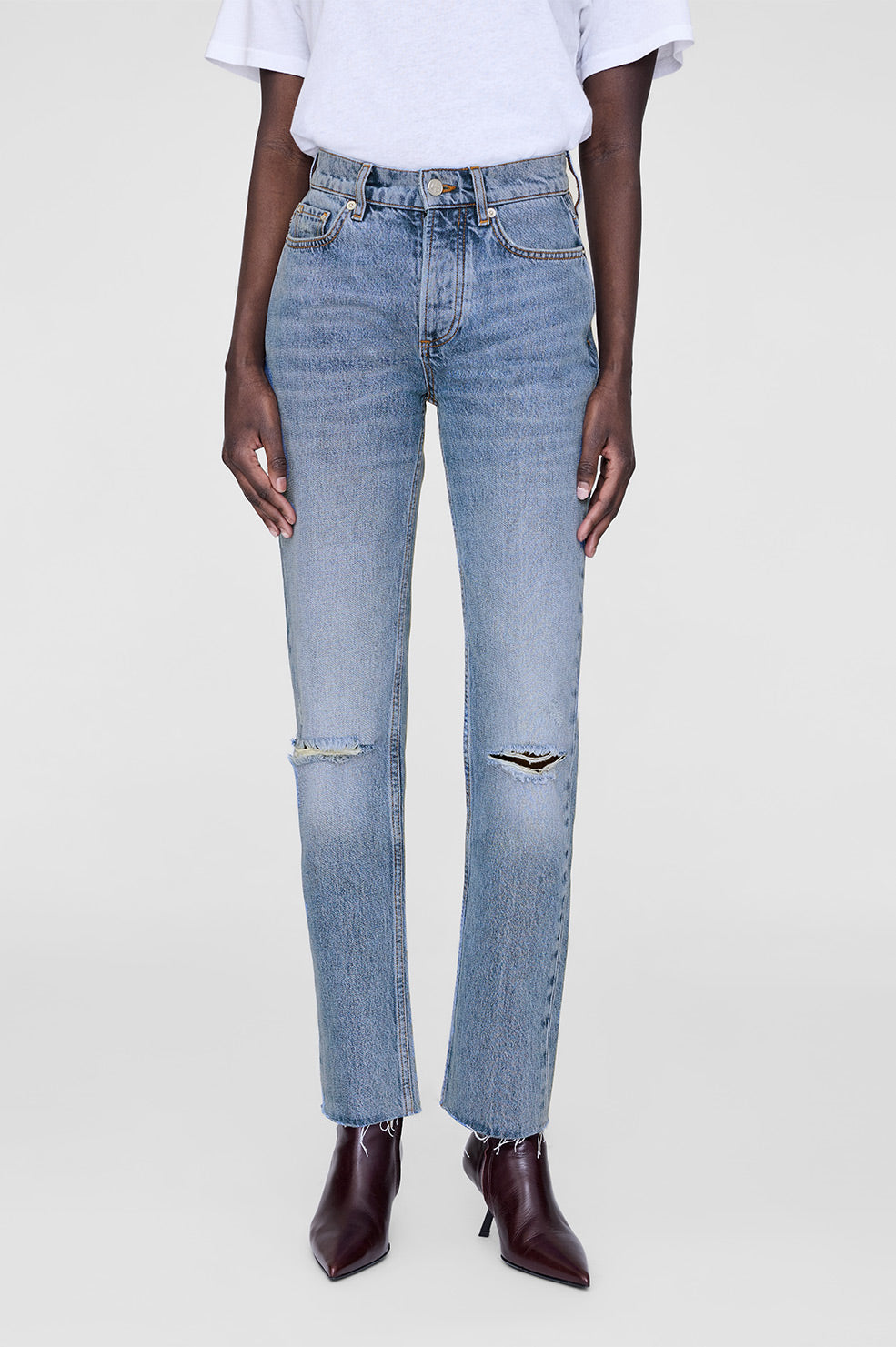 ANINE BING Bruno Jean - Destructed Antique Blue - On Model Front Second Image