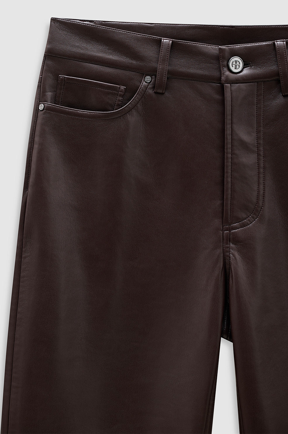 ANINE BING Bruno Pant - Deep Brown Recycled Leather - Detail View 