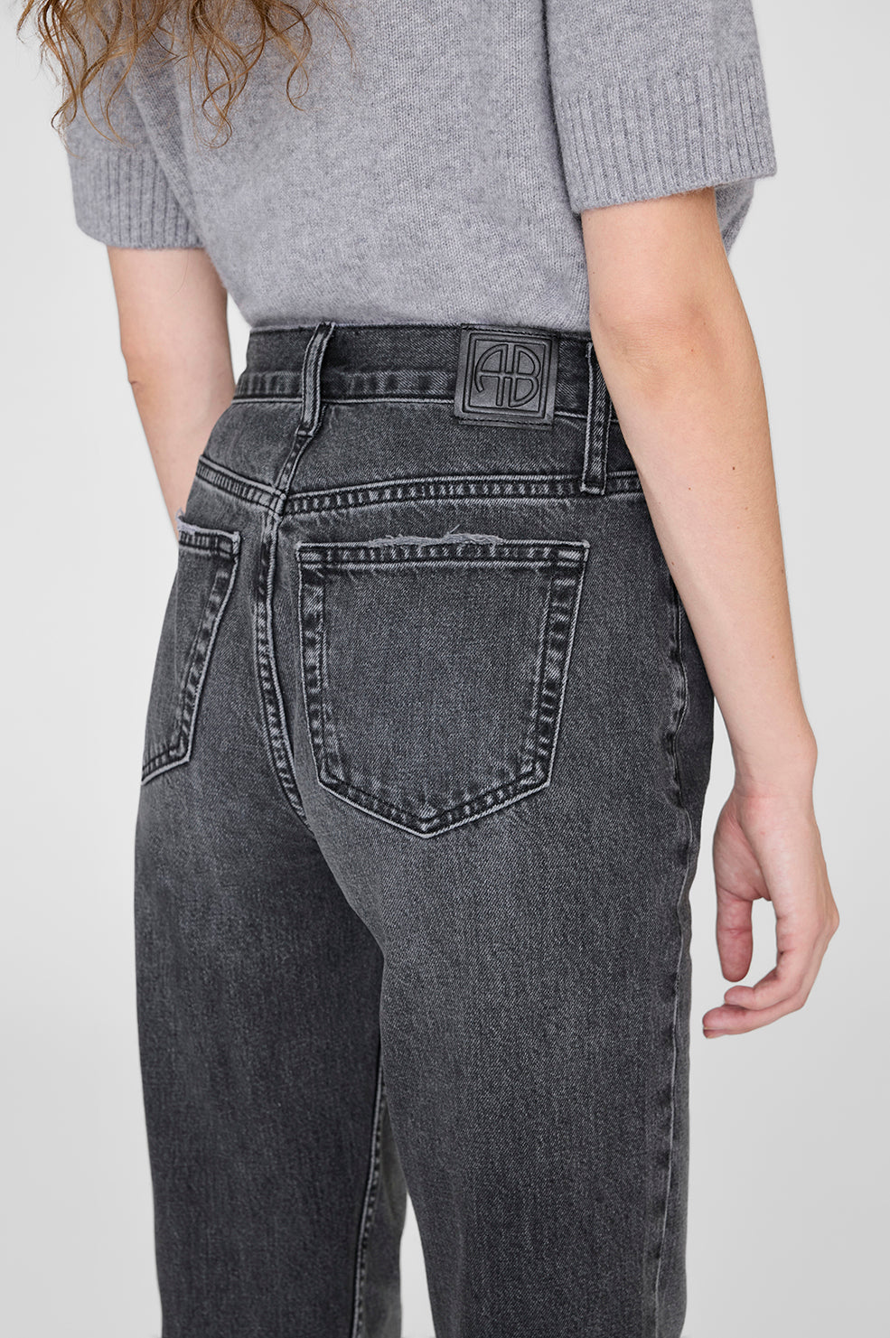 ANINE BING Bruno Jean - Washed Smoke Grey - on model back detail second image