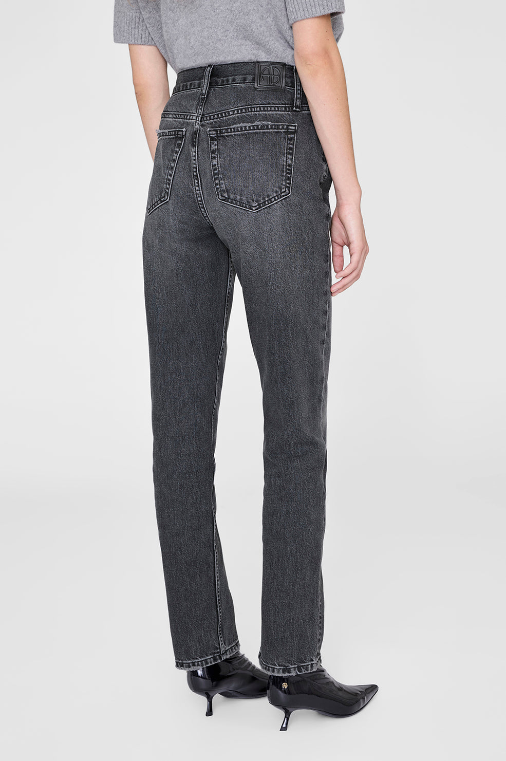 ANINE BING Bruno Jean - Washed Smoke Grey - on model back detail