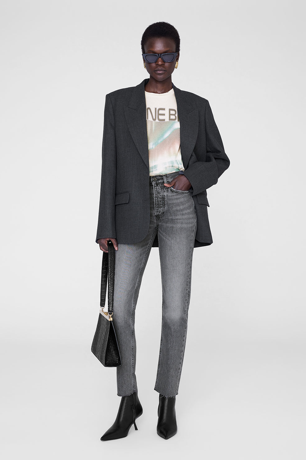 ANINE BING Cade Tee Northern Lights - Off White - On Model Second Image