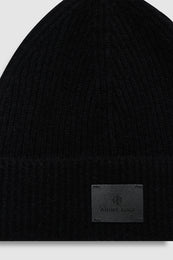 ANINE BING Carley Beanie - Black Cashmere - detail view