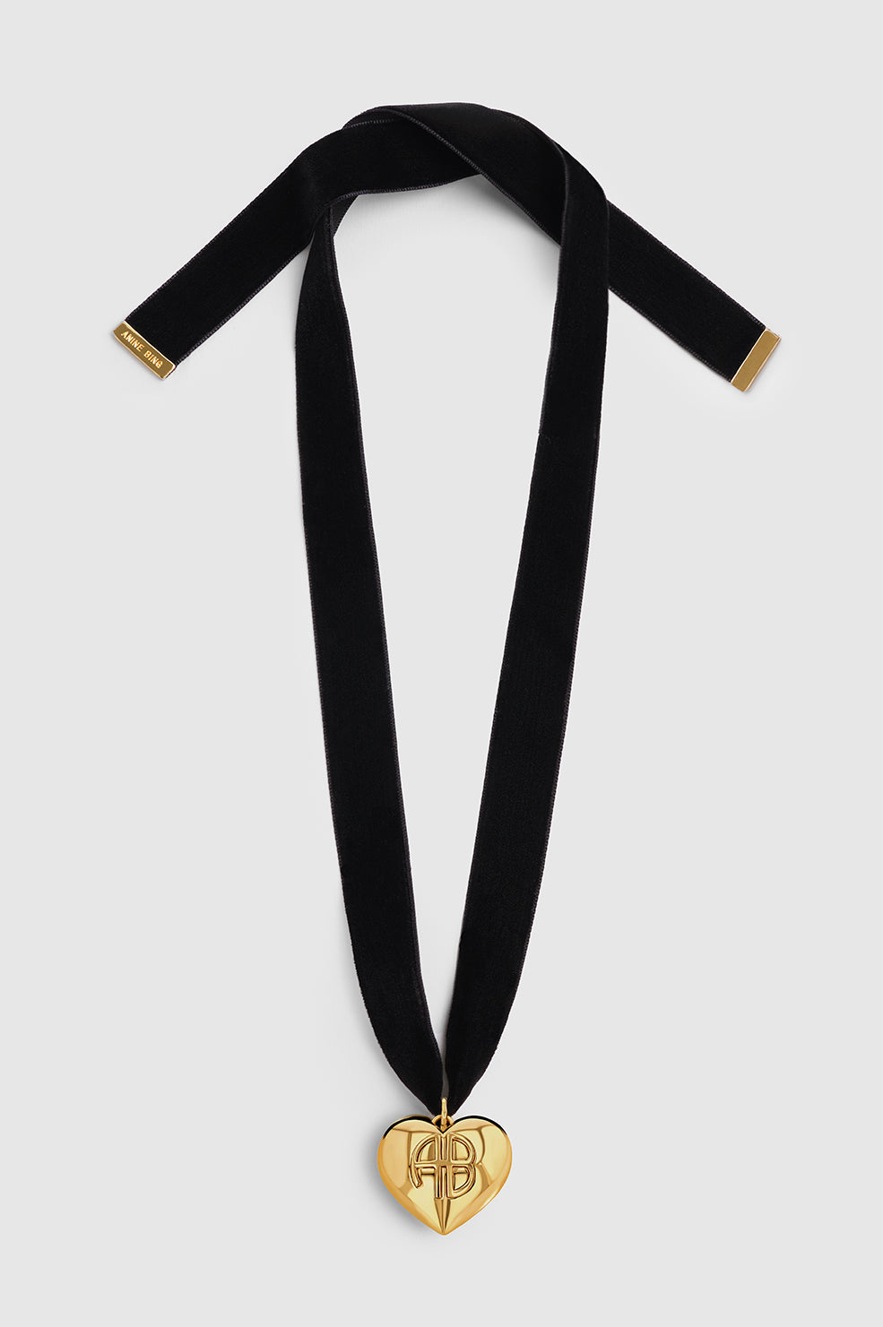 ANINE BING Chunky Heart Velvet Choker - Black And Gold