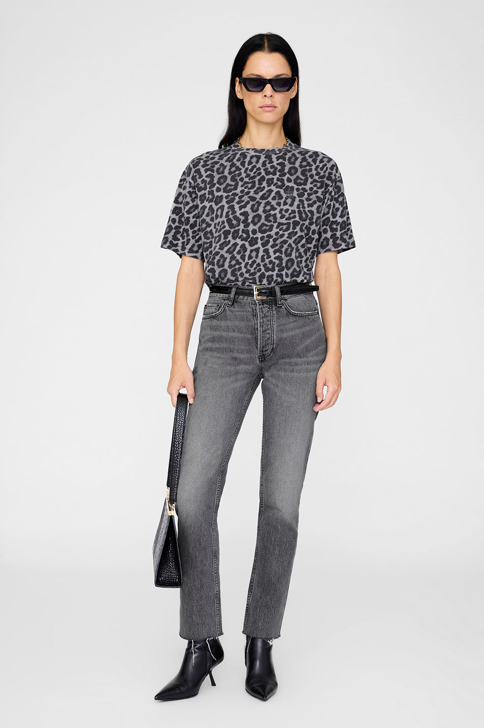 ANINE BING Cohen Tee - Grey Leopard - On Model Front