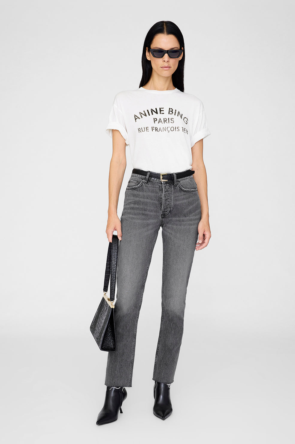 ANINE BING Cohen Tee Paris Stencil - Ivory - on model front 