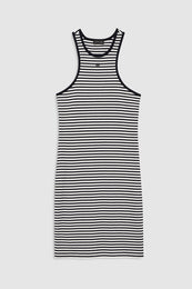 ANINE BING Cole Dress - White And Black Mini Stripe - front view