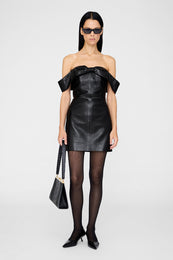 ANINE BING Colleen Mini Dress - Black Recycled Leather - On Model Front