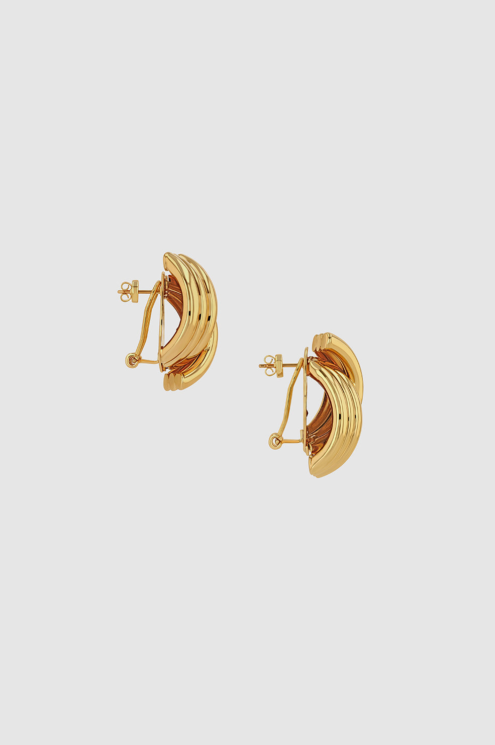 Crossover Ribbed Earrings - Gold View 3