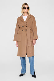 ANINE BING Dylan Coat - Camel Cashmere Blend - On Model Front Second Image 
