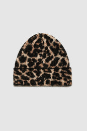 ANINE BING Elia Beanie - Black And Brown Leopard - front view