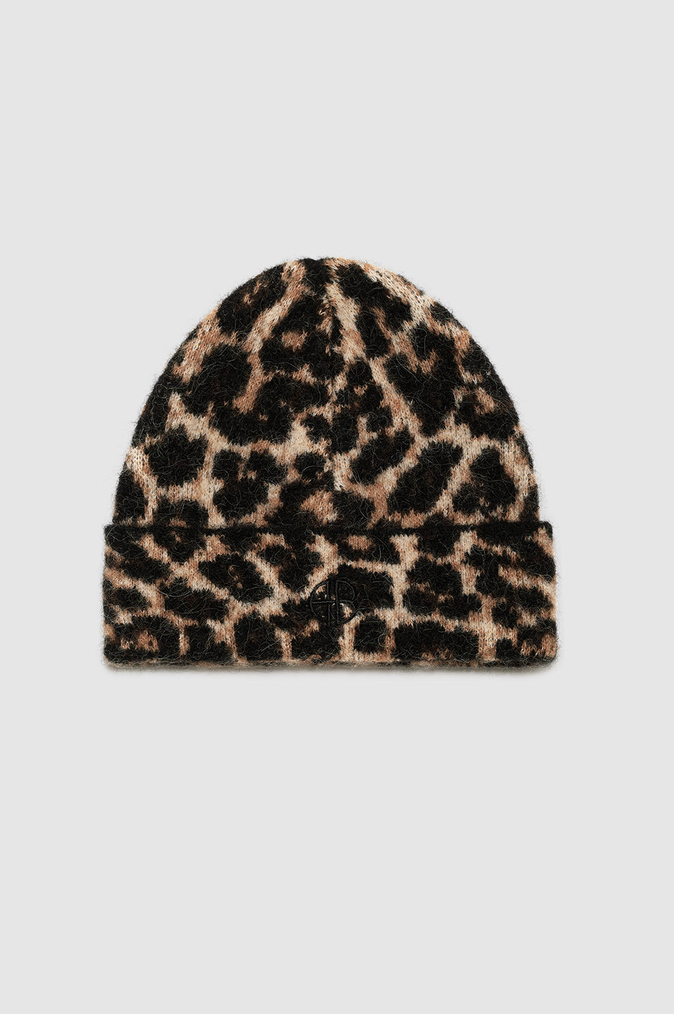 ANINE BING Elia Beanie - Black And Brown Leopard - front view