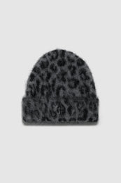 ANINE BING Elia Beanie - Grey Leopard - Front View