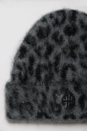 ANINE BING Elia Beanie - Grey Leopard - Detail View
