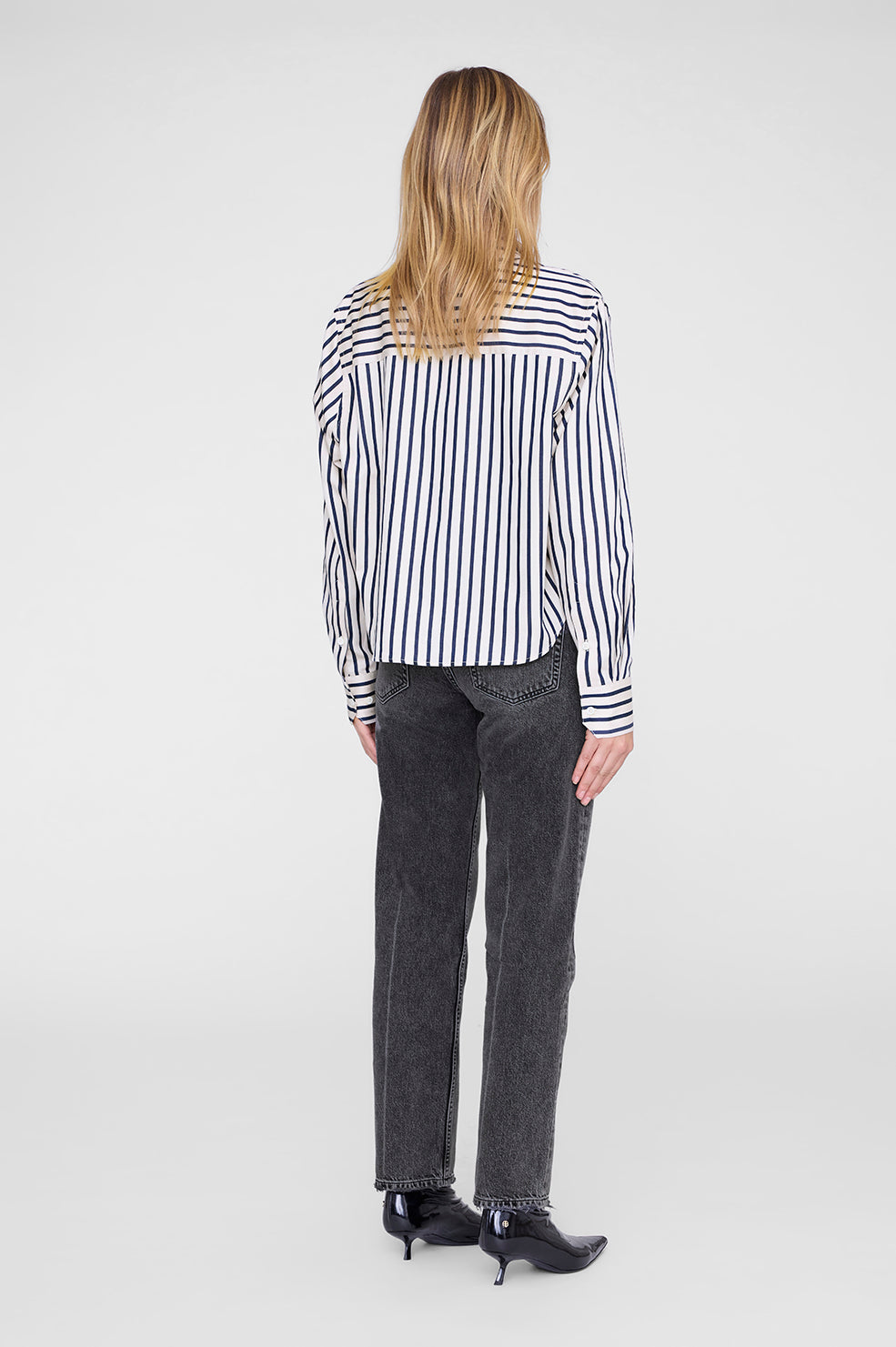 ANINE BING Essie Cropped Shirt - Maritime Stripe - on model back