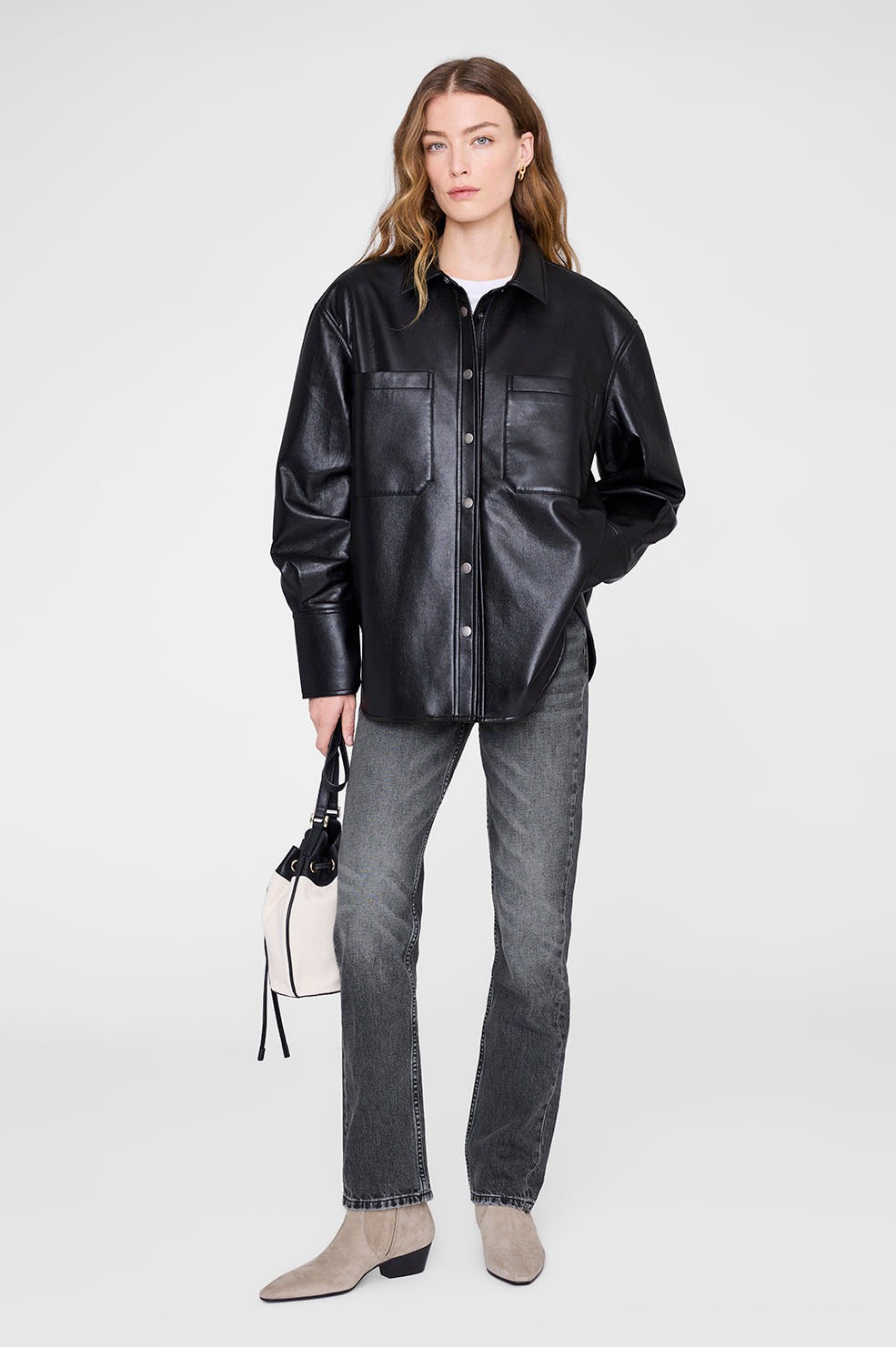 ANINE BING Freya Flat Boots - Sand Suede - on model front