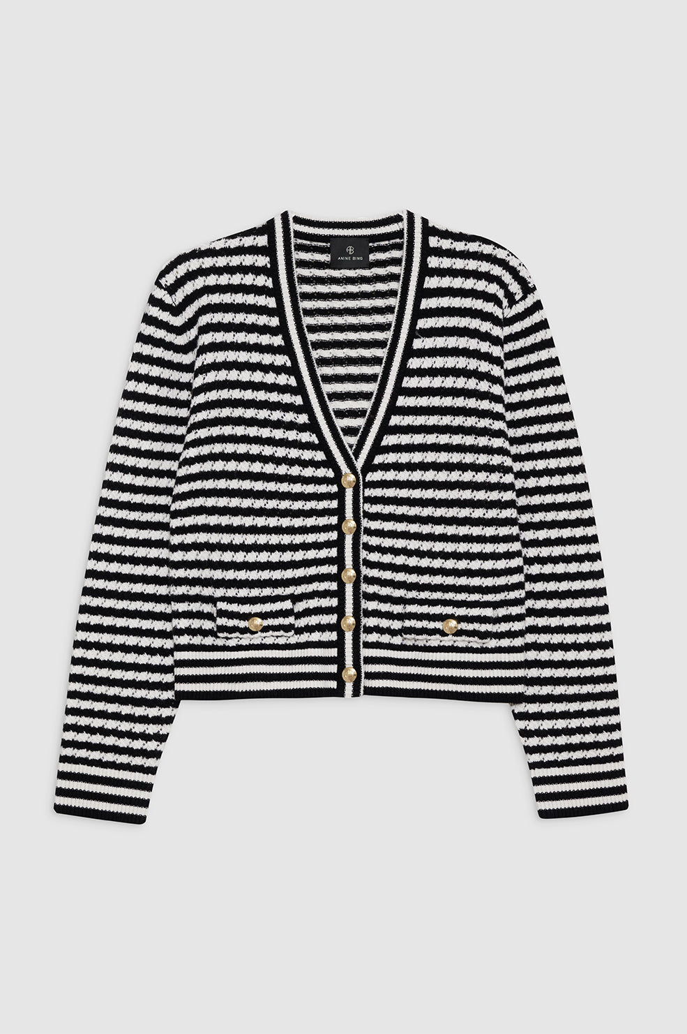 ANINE BING Gwen Cardigan - Black And Ivory Stripe