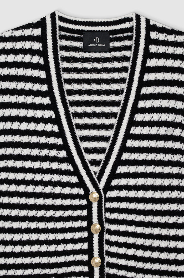 ANINE BING Gwen Cardigan - Black And Ivory Stripe