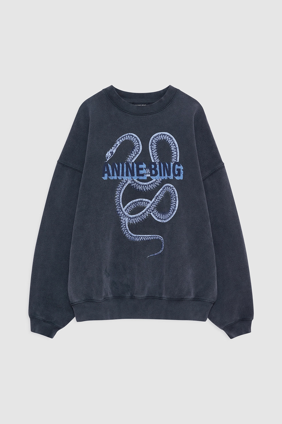 |ANINE BING Harvey Crew Sweatshirt Snake - Washed Black - front view