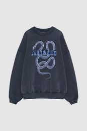 featured-img|ANINE BING Harvey Crew Sweatshirt Snake - Washed Black - front view