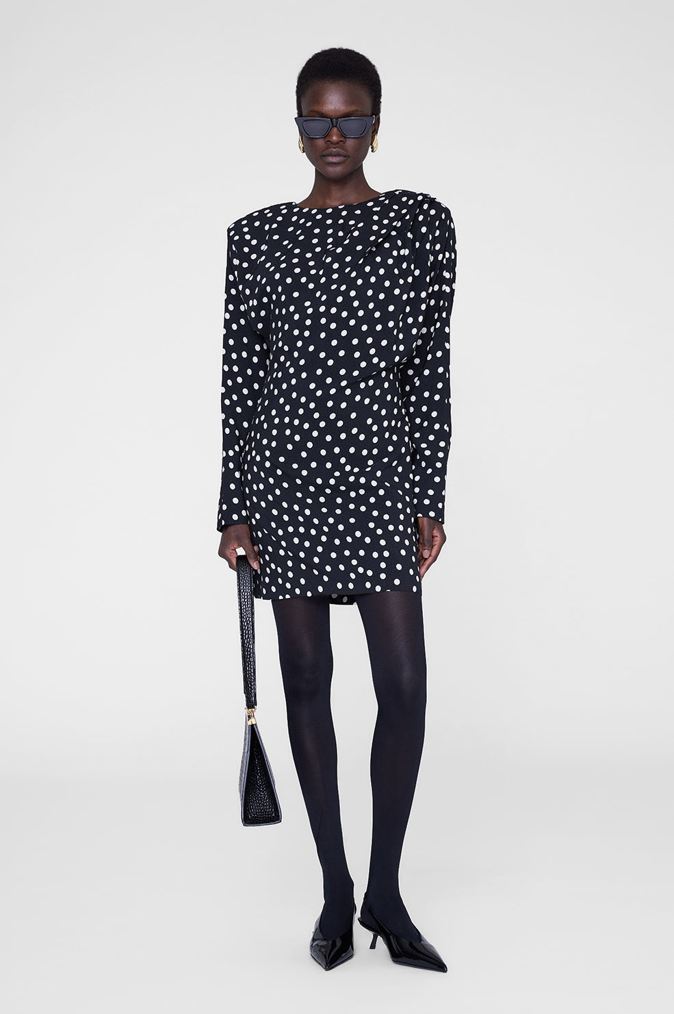 Haven Dress - Black And White Dot Jacquard View 1