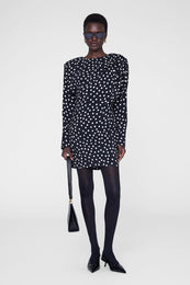 ANINE BING Haven Dress - Black And White Dot Jacquard - on model front